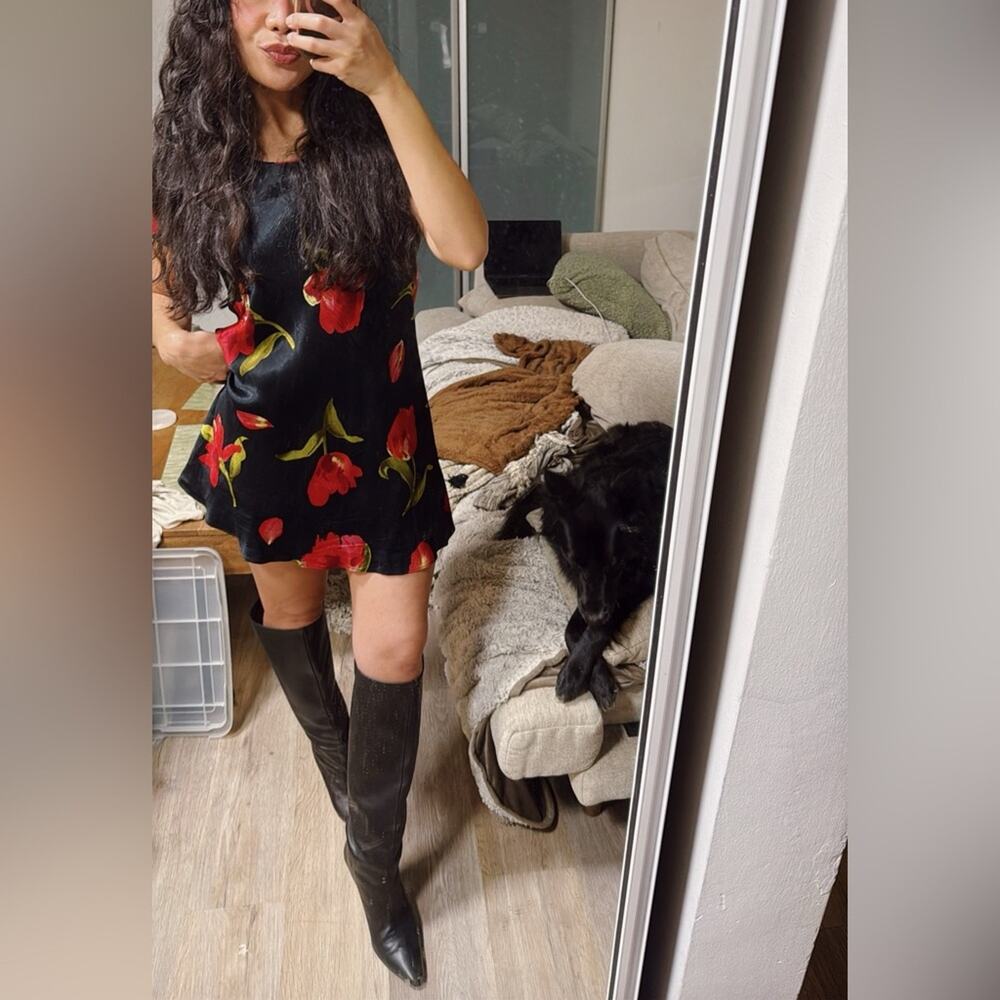 Vintage Hampton Dress Co. Petite Black Red Floral 90s Y2K Mini Dress - 6